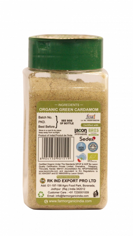 B FARM ORGANIC - Organic Green Cardamom Powder - 90 GMS - PET JAR